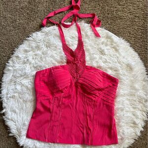 Bebe Corset Halter Top Pink Silk Womens Size Large